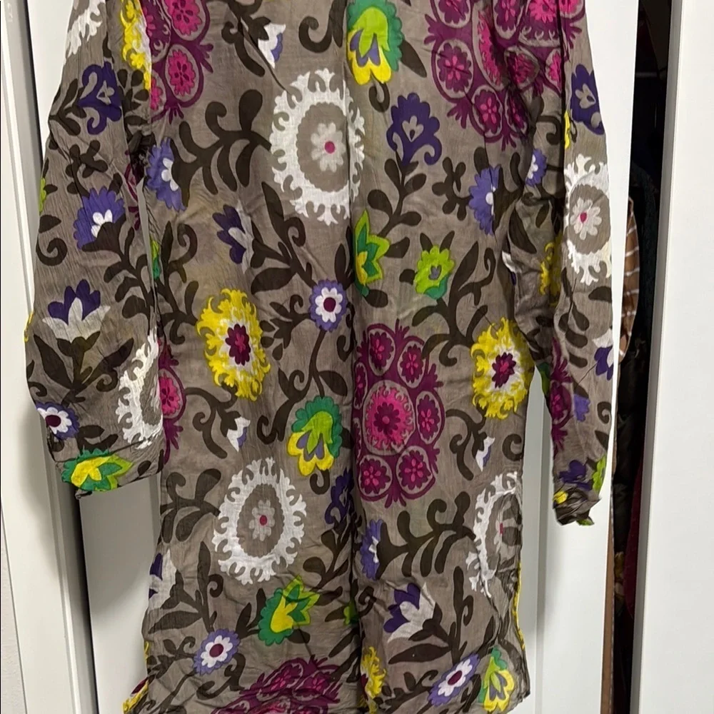 Floral V-Neck Women's Top Cotton tunic sz s/m